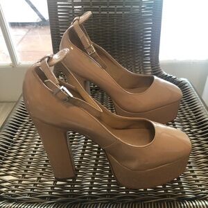 Schutz Patent Leather Platform Heels With Ankle Strap